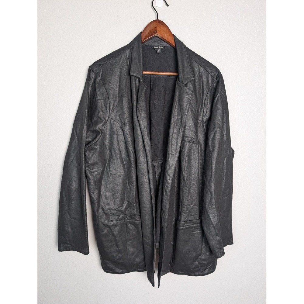 Lucky Brand‎ Blazer 3XL Black Cotton Open Front Relaxed Fit Jacket